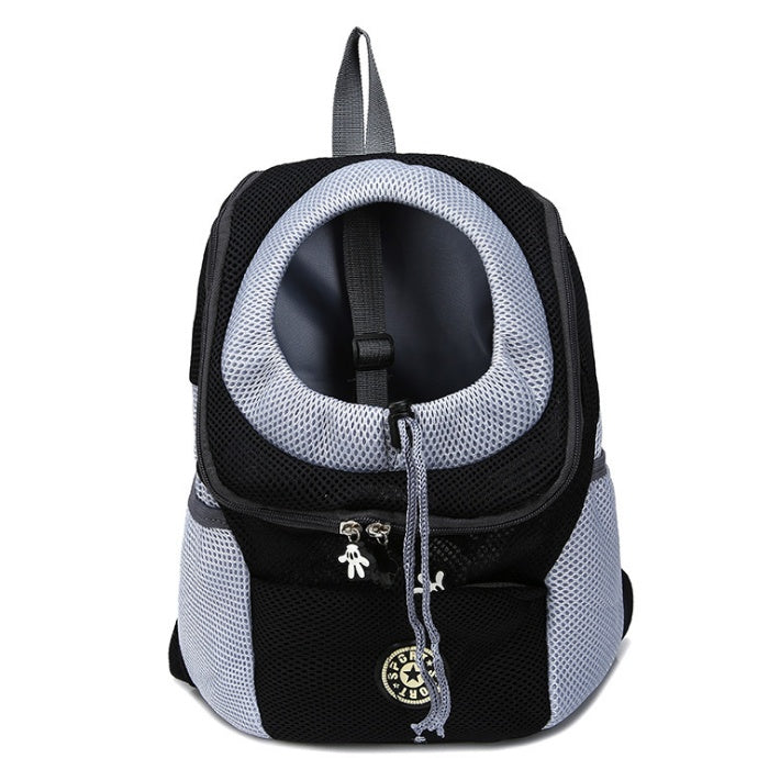 Pet carrier backpack with mesh side on a white background