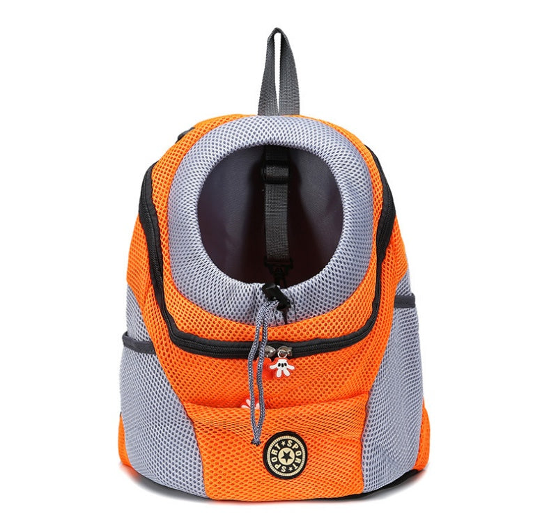 Orange and gray pet carrier backpack on a white background