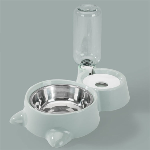 Pet water bottle and bowl set on a gray background