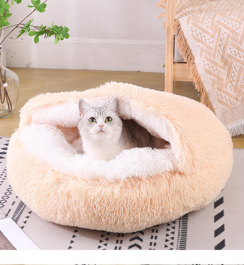 Deep Sleep Half-pack Semi-enclosed Dual-use Plush Round Pet Bed - The Pawfect Bargains