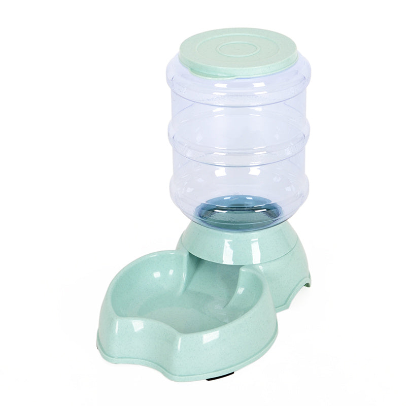 Pet water and food dispenser in light green on a white background