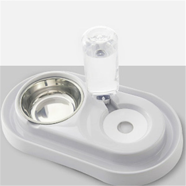 Pet water fountain with a stainless steel bowl on a white background