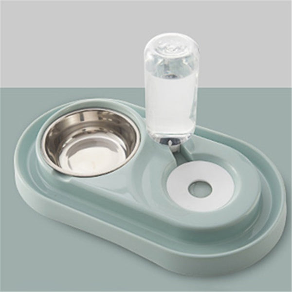 Pet water fountain and bowl set on a light gray background