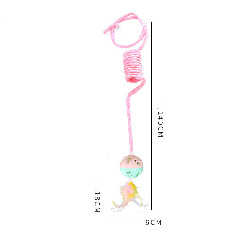 Measurement chart of a pink spiral toy with a small ball attached, on a white background.