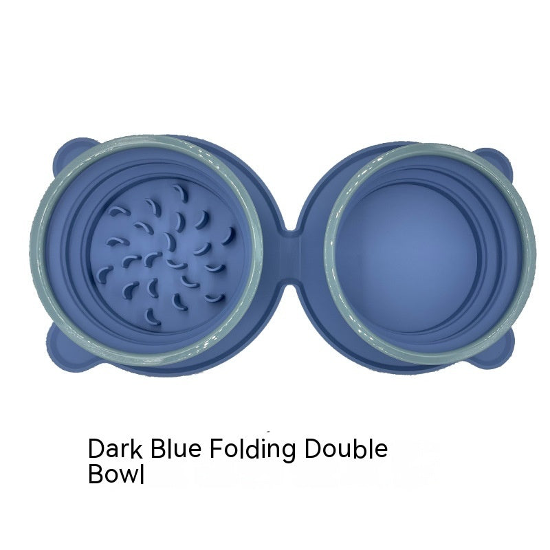 Dark blue folding double bowl on a white background