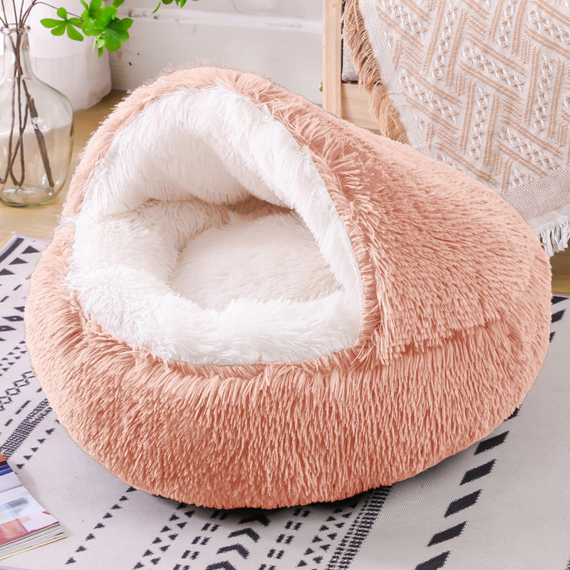Deep Sleep Half-pack Semi-enclosed Dual-use Plush Round Pet Bed - The Pawfect Bargains