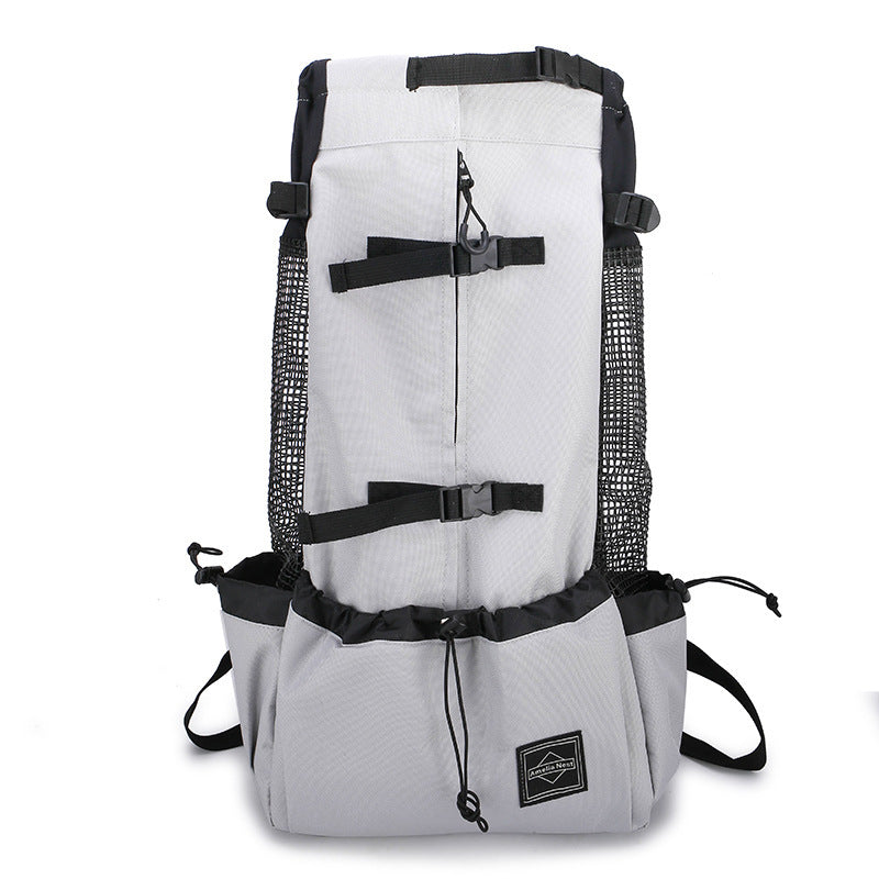 Gray backpack with black straps on a white background