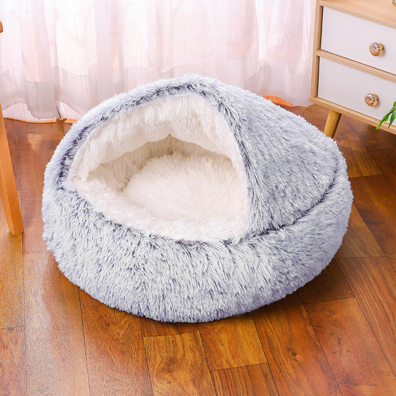 Deep Sleep Half-pack Semi-enclosed Dual-use Plush Round Pet Bed - The Pawfect Bargains
