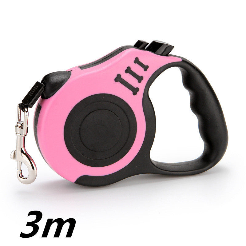 Pink and black retractable dog leash with a 3m label on a white background