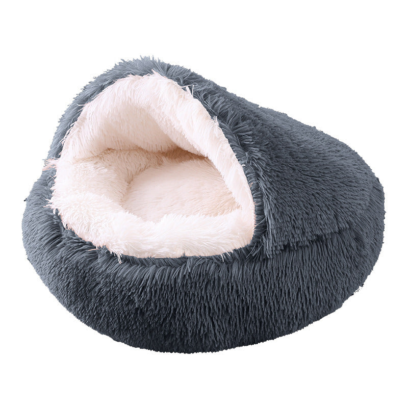 Deep Sleep Half-pack Semi-enclosed Dual-use Plush Round Pet Bed - The Pawfect Bargains