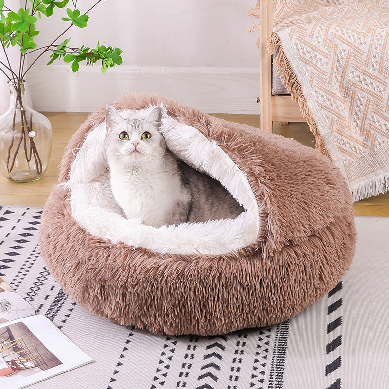 Deep Sleep Half-pack Semi-enclosed Dual-use Plush Round Pet Bed - The Pawfect Bargains