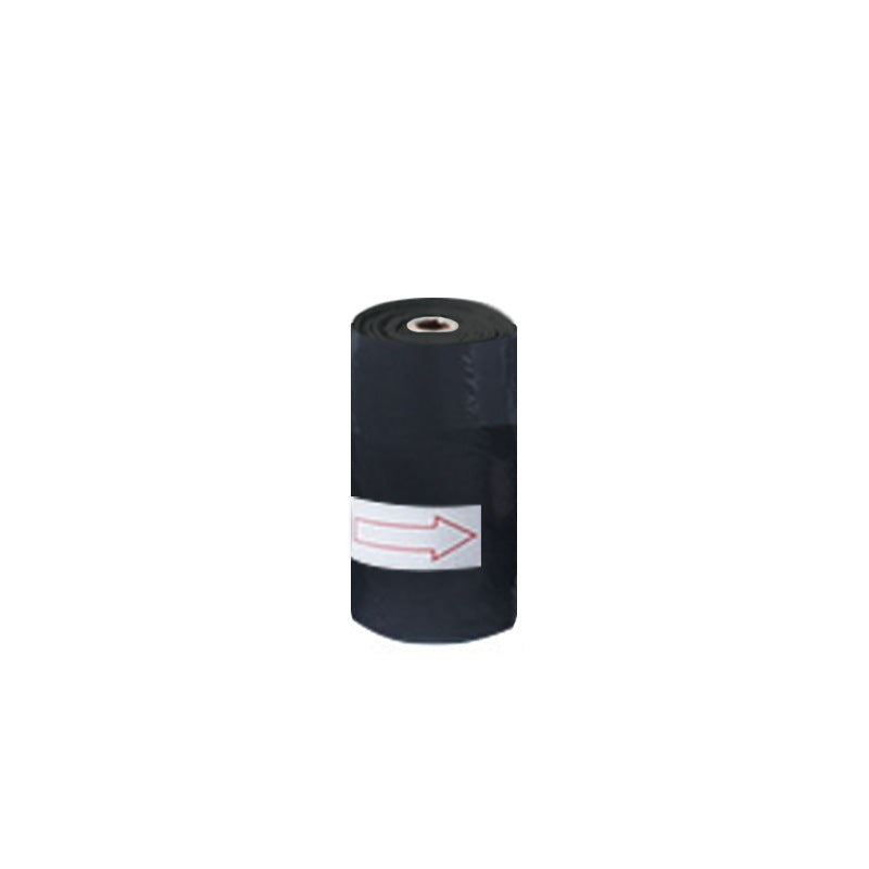 Roll of black plastic sheeting with a red arrow on a white background