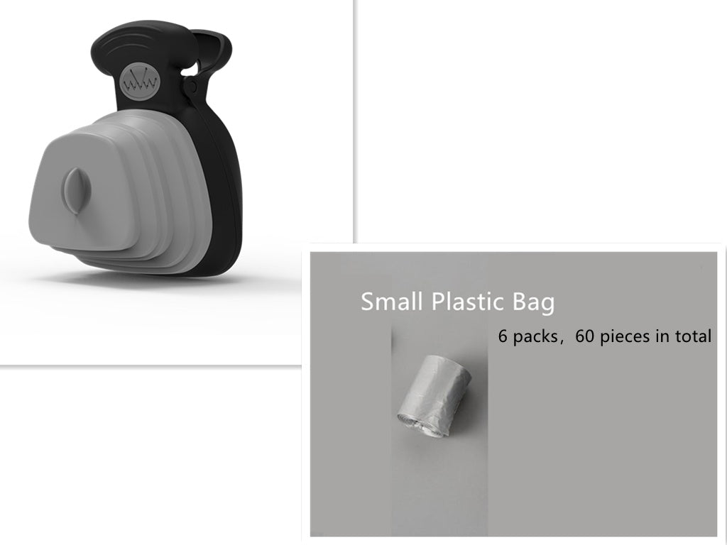 Small plastic bag dispenser with packaging label on a white background