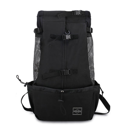 Black backpack with mesh side panels on a white background