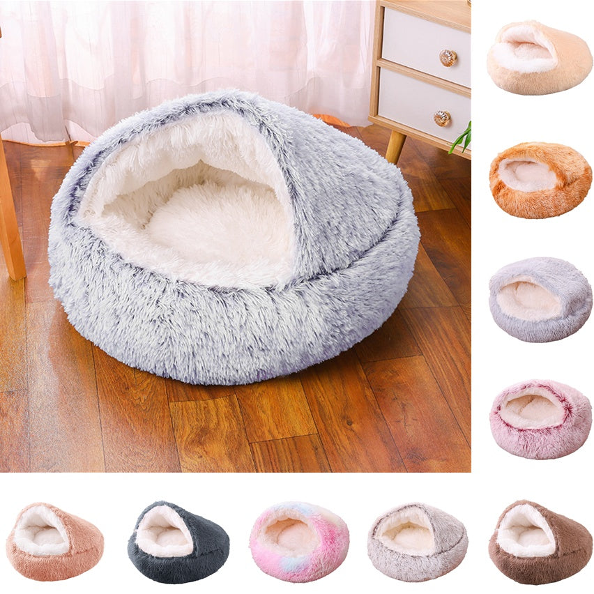 Deep Sleep Half-pack Semi-enclosed Dual-use Plush Round Pet Bed - The Pawfect Bargains