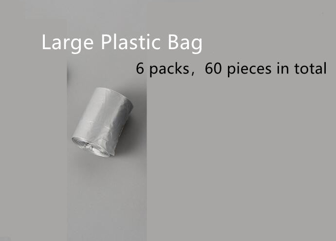 Roll of large plastic bags with text indicating quantity on a gray background