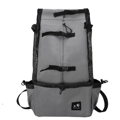Gray backpack with black straps on a white background