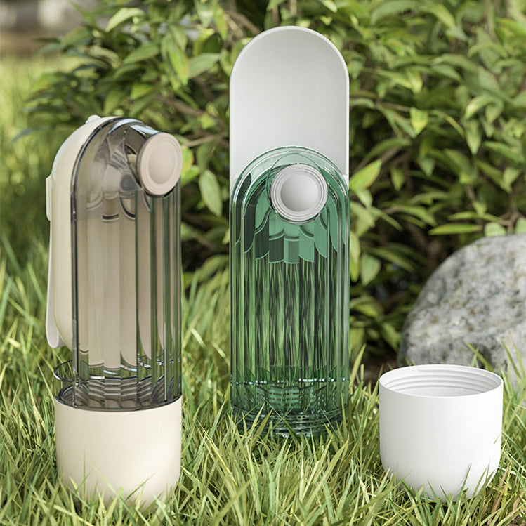 pet water bottles with cup on display in green and clear option
