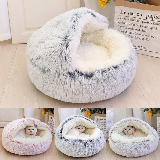Deep Sleep Half-pack Semi-enclosed Dual-use Plush Round Pet Bed - The Pawfect Bargains