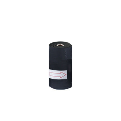 Roll of black plastic sheeting with a red arrow on a white background